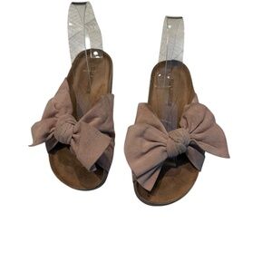 Ulla Johnson Mauve Suede Bow Slide Sandals | Size 38 Boho Luxury
